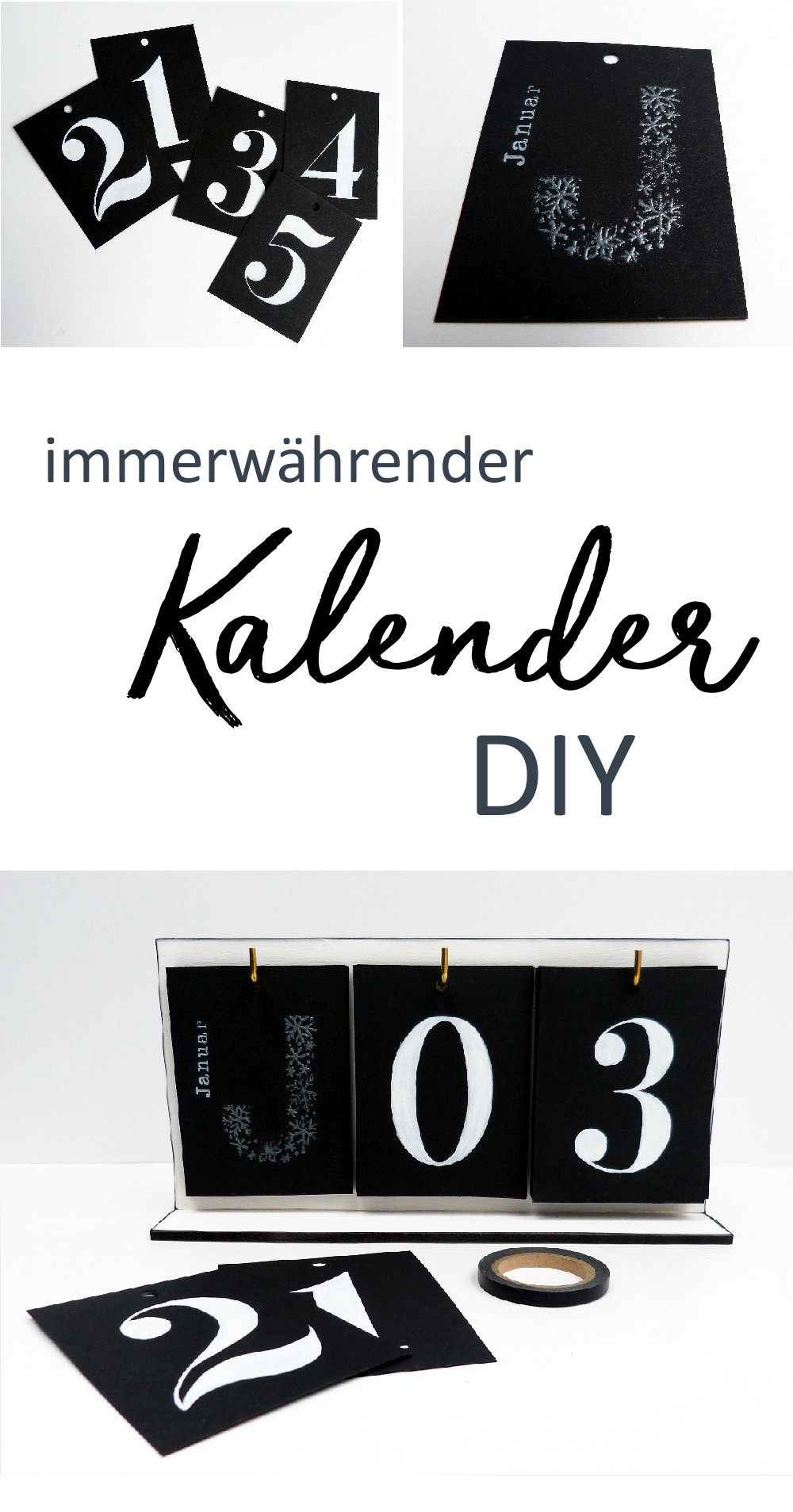 Immerwährender Kalender DIY. Anleitung für einen minimalistischen Kalender in schwarz-weiß.