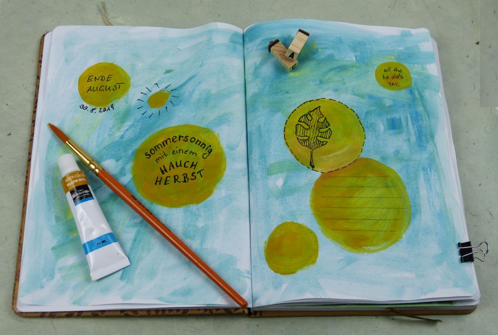 Art Journal Idee Spotlights mit Wasserfarbe und Fineliner